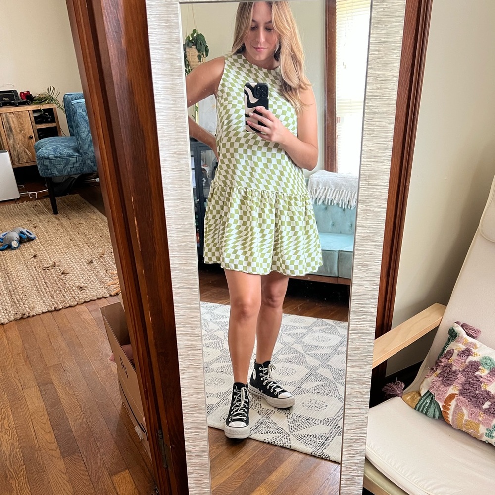 Cami smock mini dress in checkerboard print